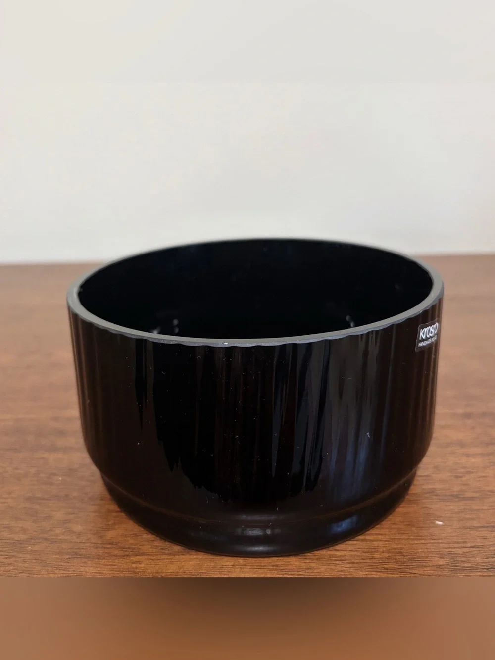 Vintage MCM Krosno Handmade Poland Glass Vase Black 3.5” X 5.75”